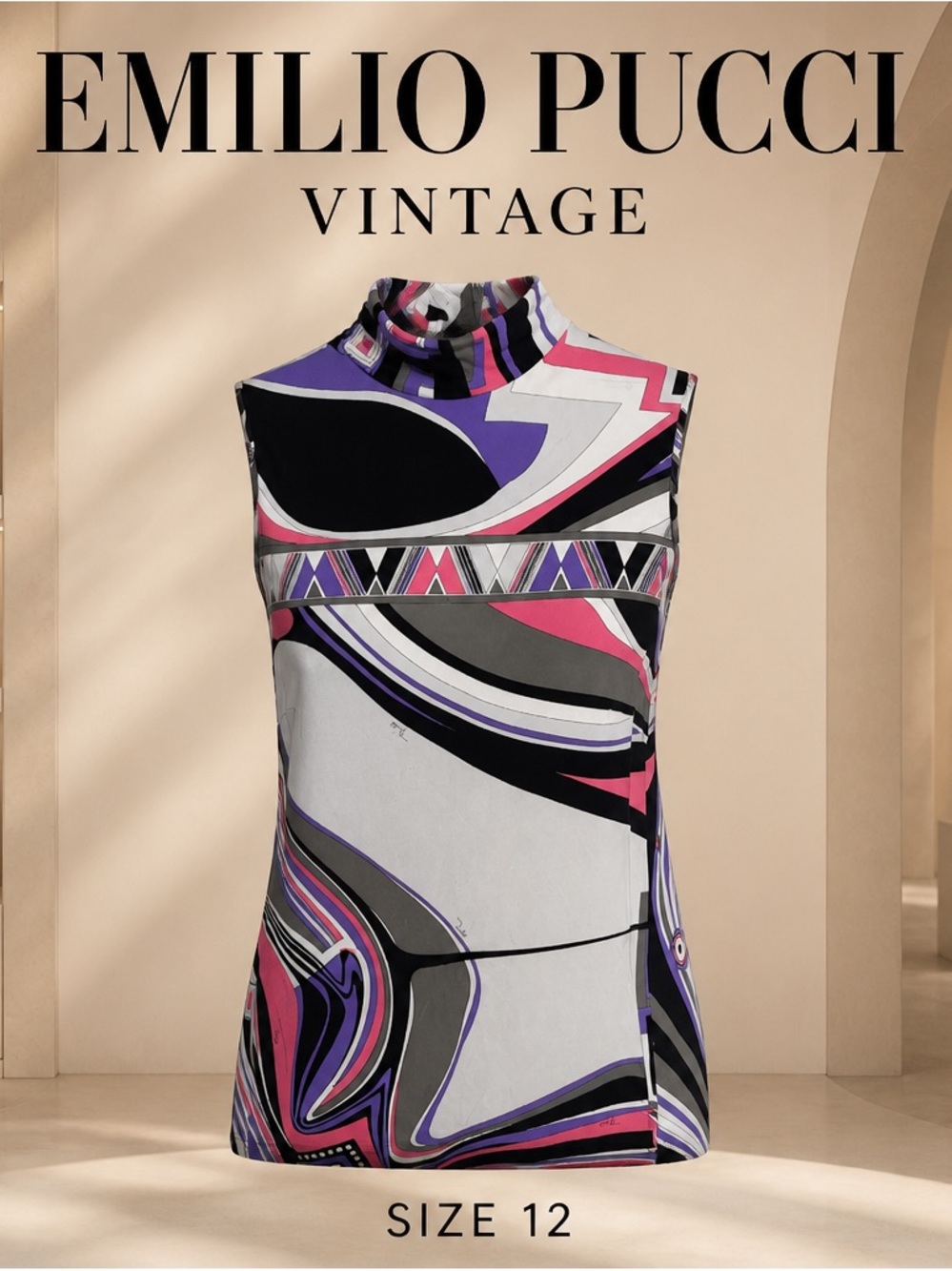 Emilio Pucci Firenze Vintage 2000’s geometric mod print sleeveless top sz 12